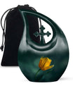 Yellow Tulip Flower Cremation Urn – Dark Green Large Urns Human Ashes