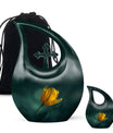 Yellow Tulip Flower Cremation Urn – Dark Green Large Urns Human Ashes