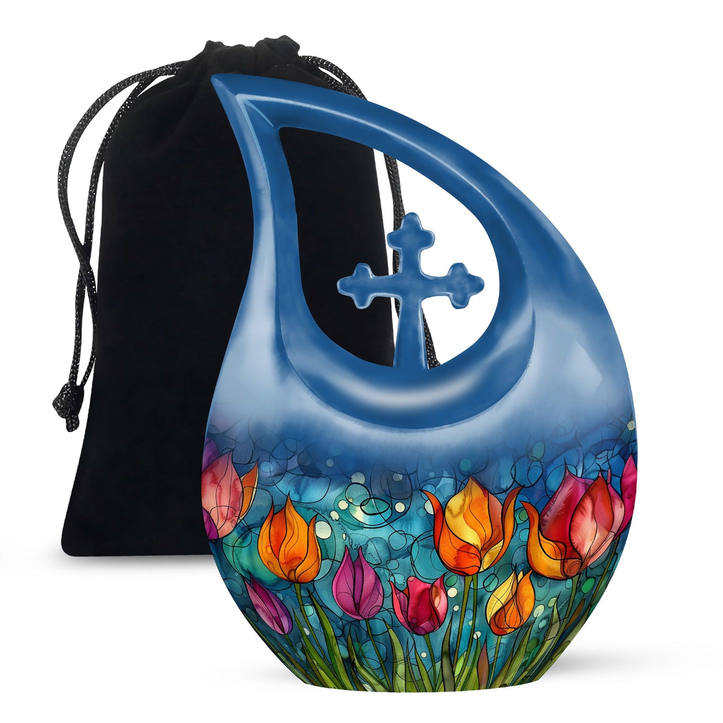 10 inch Tulip Cross Drop design large cremation urn