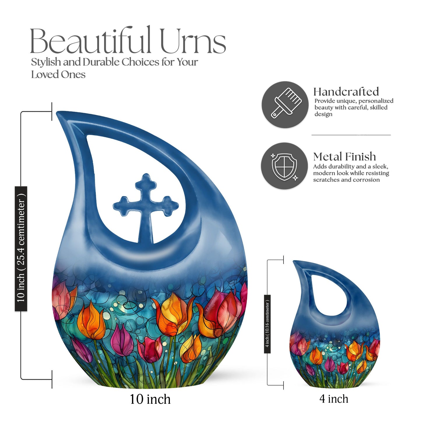 10 inch Tulip Cross Drop design large cremation urn