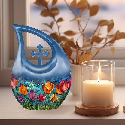 10 inch Tulip Cross Drop design large cremation urn