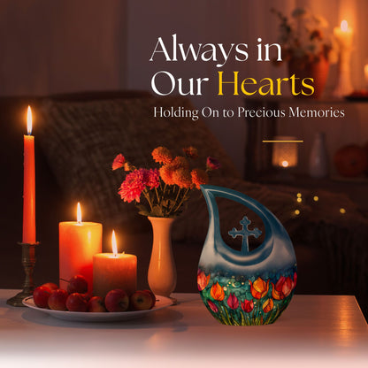 10 inch Tulip Cross Drop design large cremation urn