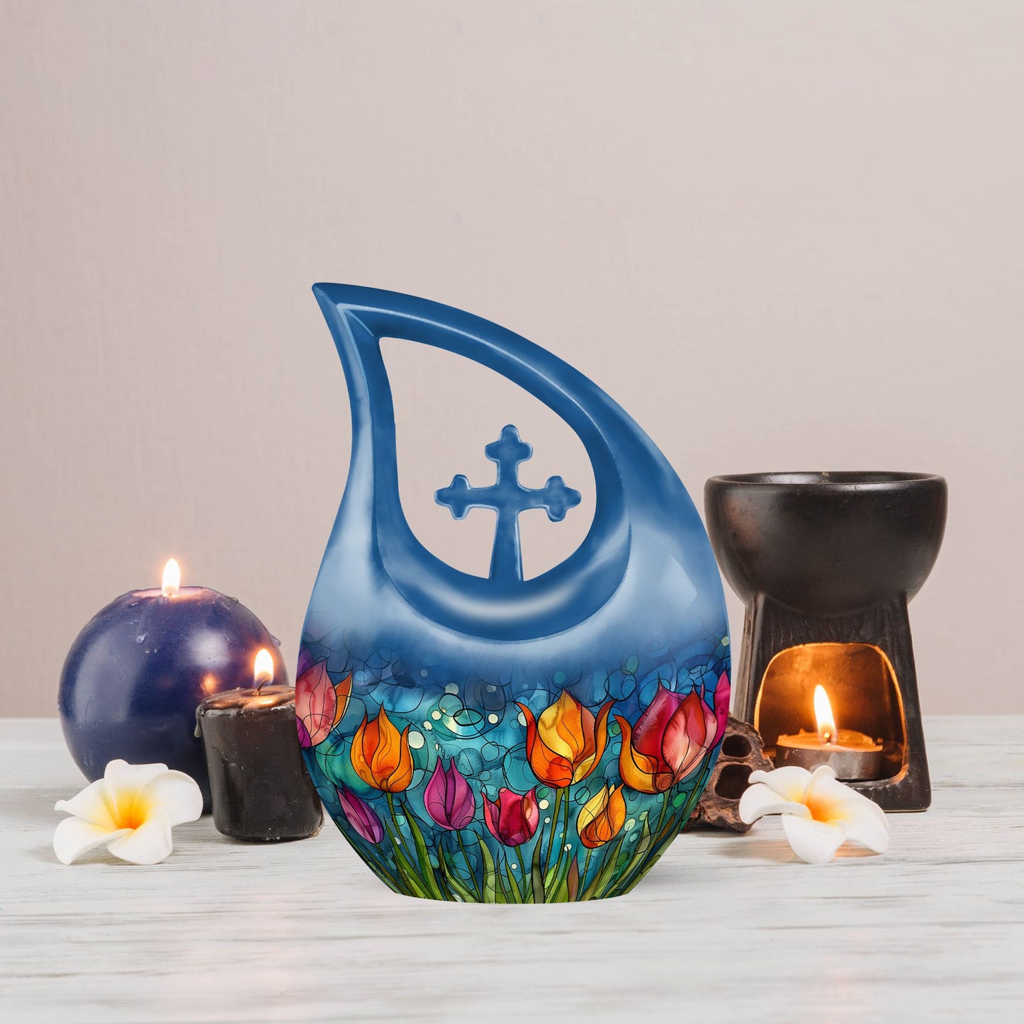 10 inch Tulip Cross Drop design large cremation urn
