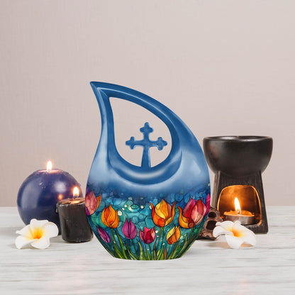 10 inch Tulip Cross Drop design large cremation urn