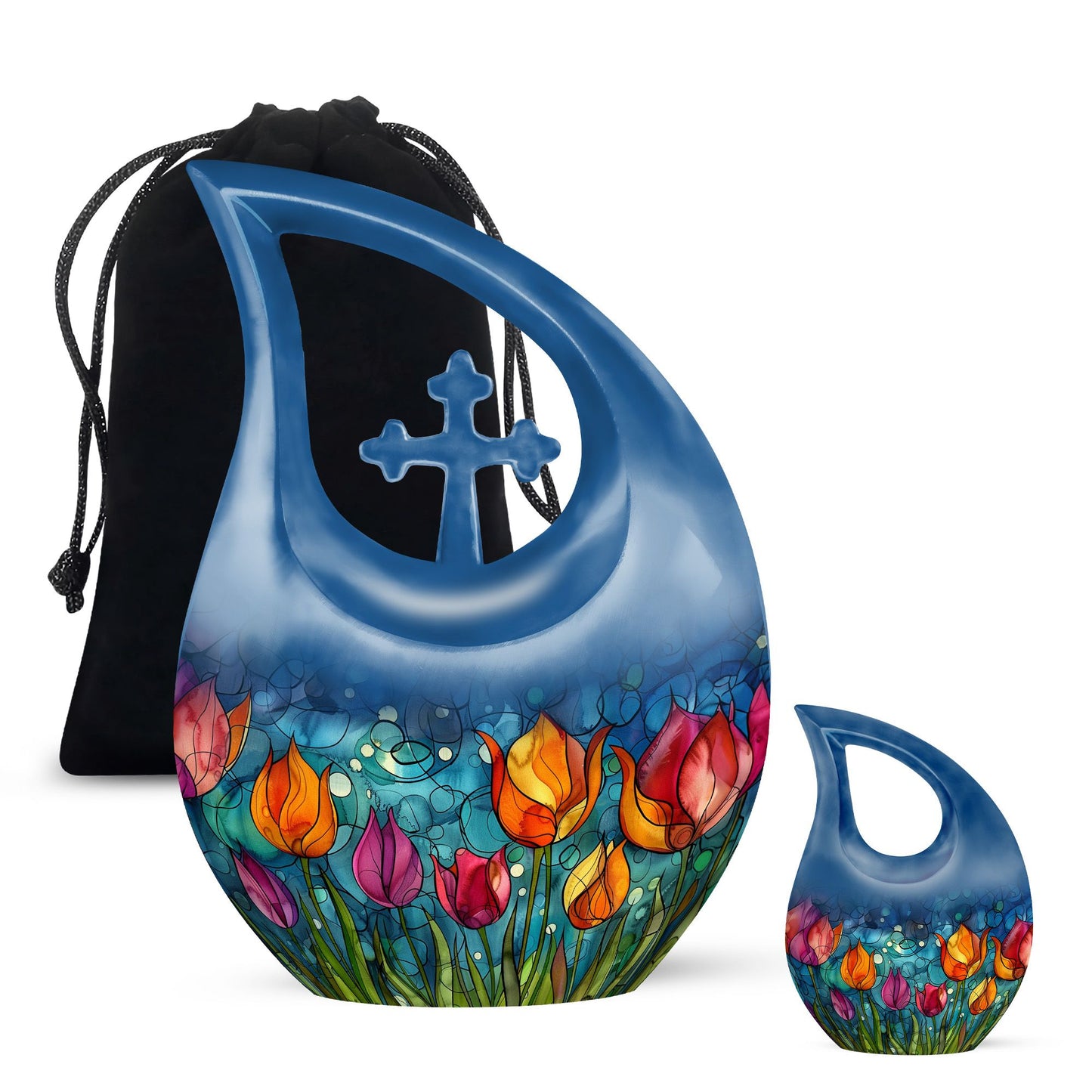 10 inch Tulip Cross Drop design large cremation urn