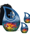 Stained Glass Tulip Cremation Urn – Blue Burial Urns For Human Ashes