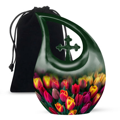 10 inch Tulip themed Cross drop design urn