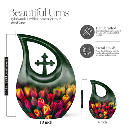10 inch Tulip themed Cross drop design urn