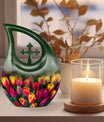 10 inch Tulip themed Cross drop design urn