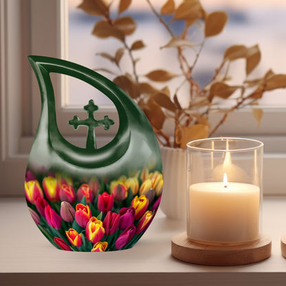 10 inch Tulip themed Cross drop design urn