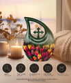 10 inch Tulip themed Cross drop design urn