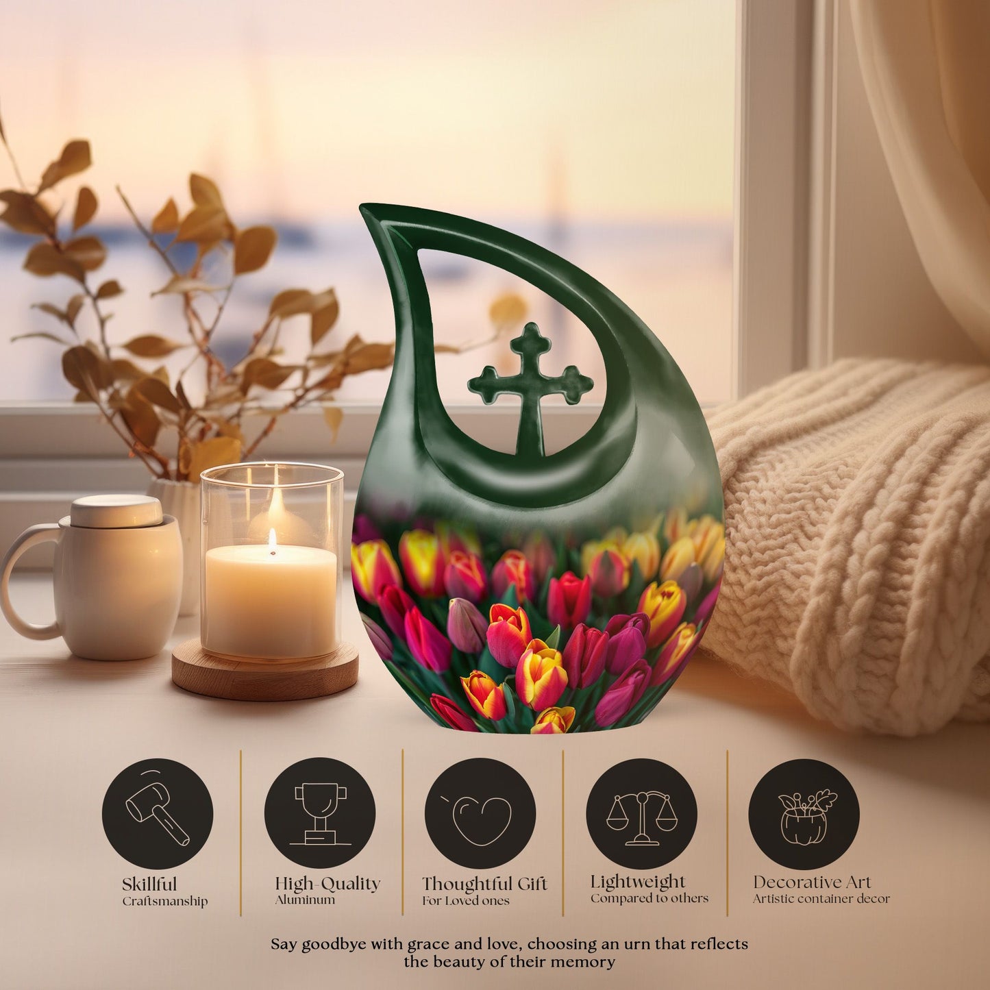 10 inch Tulip themed Cross drop design urn