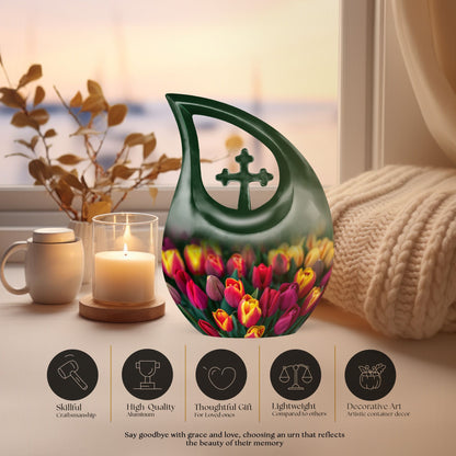 10 inch Tulip themed Cross drop design urn