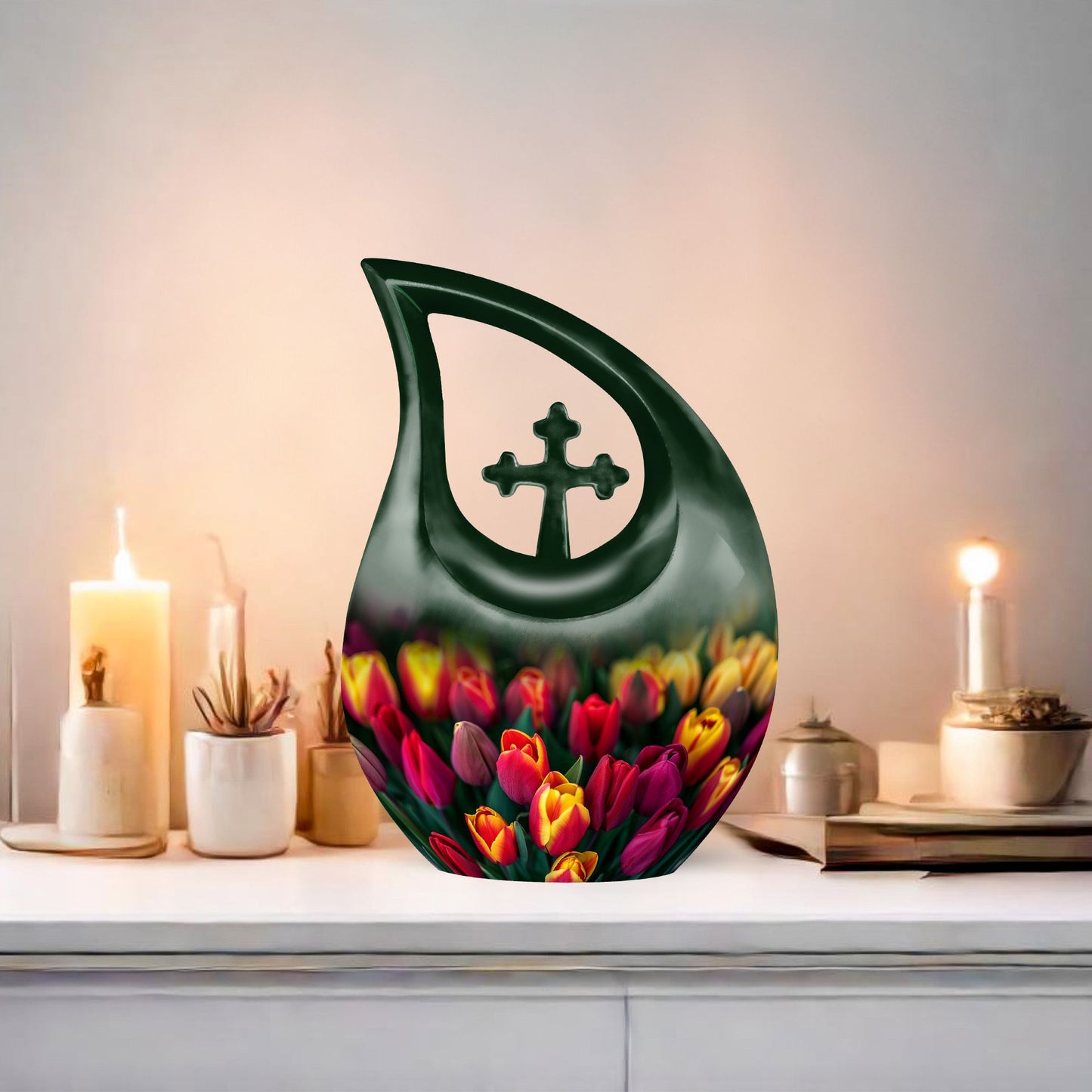 10 inch Tulip themed Cross drop design urn