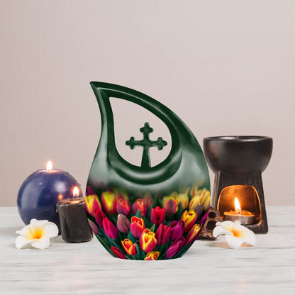 10 inch Tulip themed Cross drop design urn