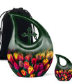 Multicolored Tulip Cremation Urn – Dark Green Teardrop Memorial Urn