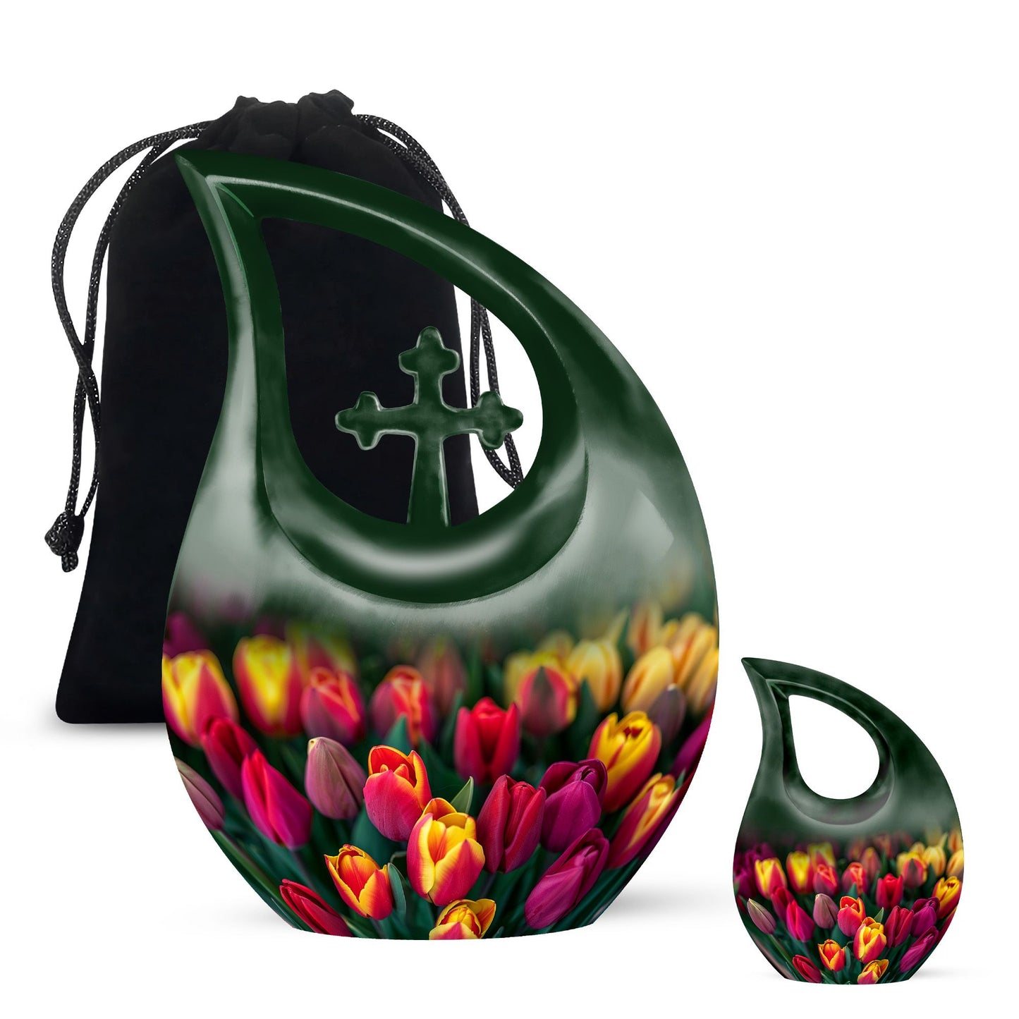 Green Personalized Flower Cremation Urn for Human Ashes - 10-inch, 200 cu in - Yatskia