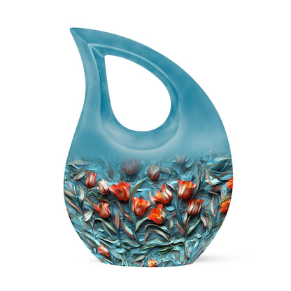 10-inch Tulip themed Cross Drop Urn for Ashes