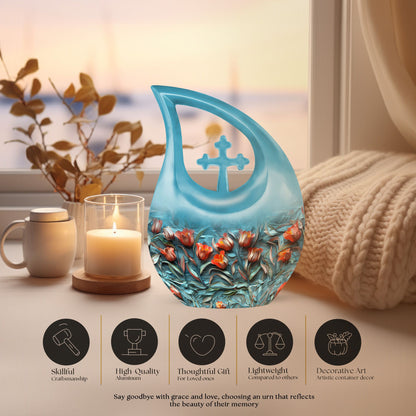 10-inch Tulip themed Cross Drop Urn for Ashes