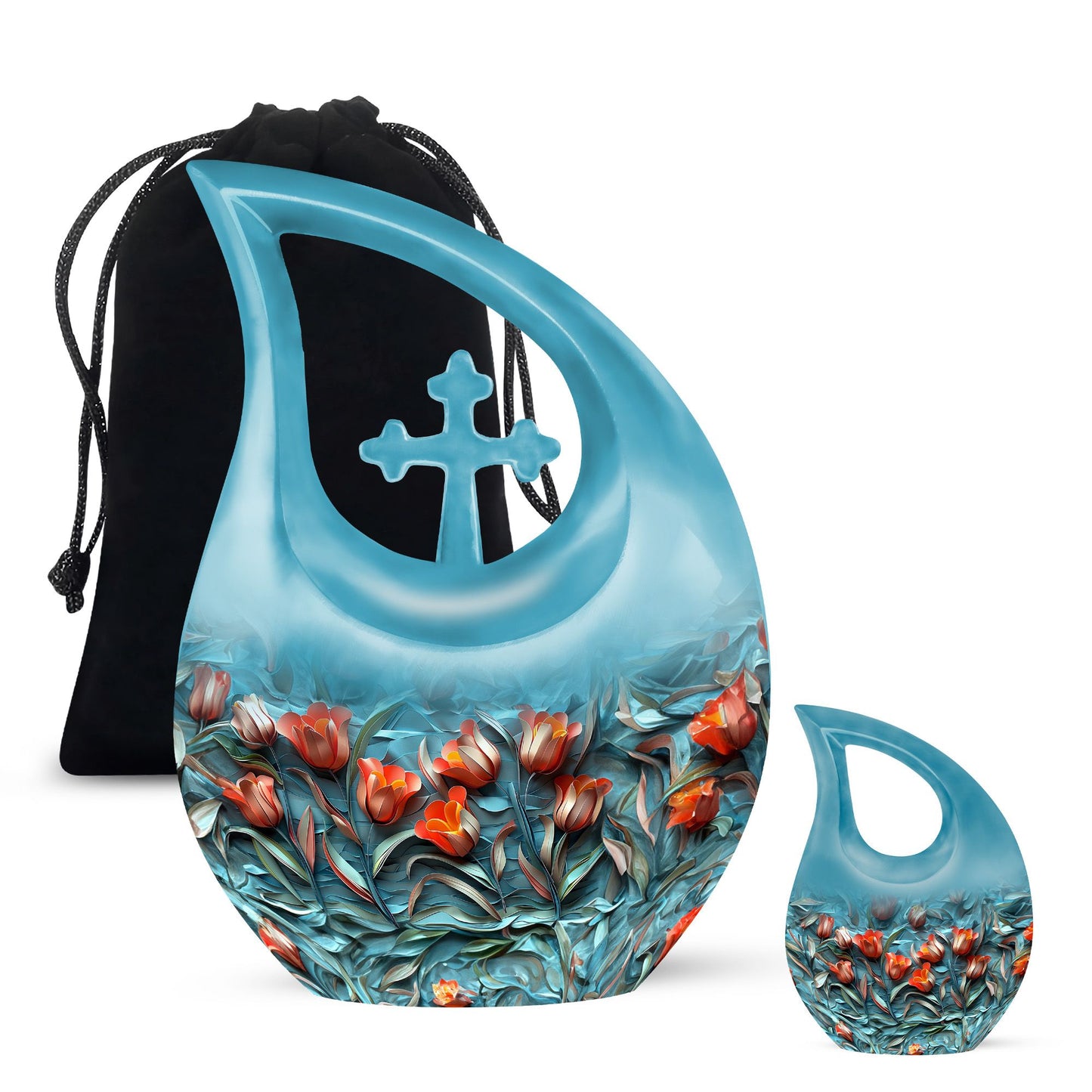 10-inch Tulip themed Cross Drop Urn for Ashes