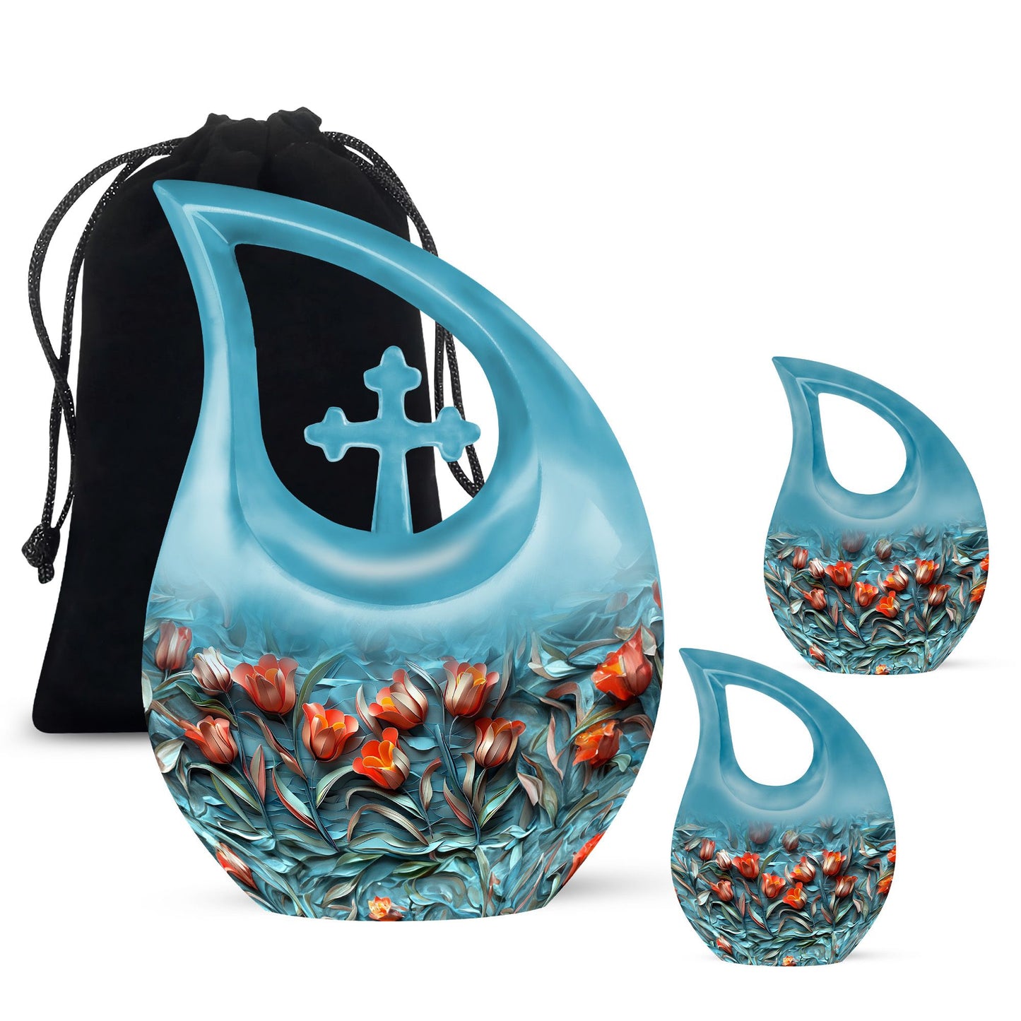 10-inch Tulip themed Cross Drop Urn for Ashes