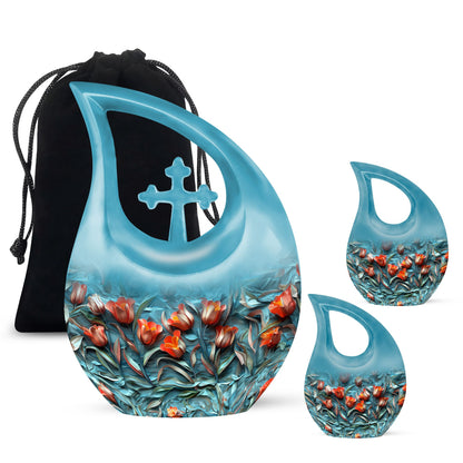 10-inch Tulip themed Cross Drop Urn for Ashes
