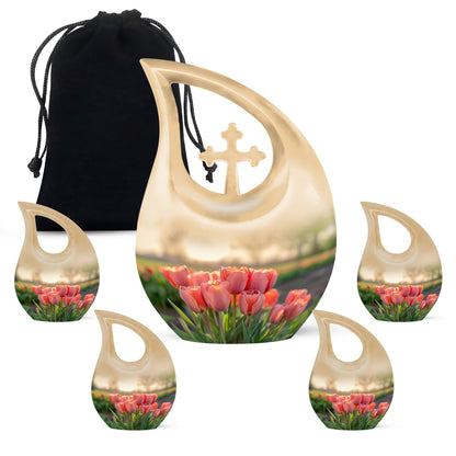 10 Inch Tulip-themed Cross Drop Urn