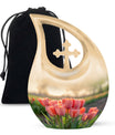 Pink Tulip Cremation Urn – Gold Teardrop Memorial Urn For Men & Women
