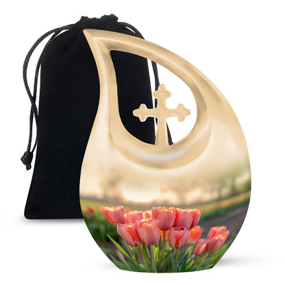 Pink Personalized Flower Cremation Urn for Men & Women - 10-inch, 200 cu in - Yatskia