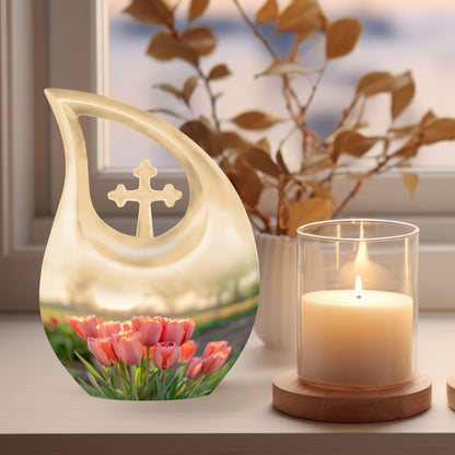 10 Inch Tulip-themed Cross Drop Urn