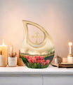 10 Inch Tulip-themed Cross Drop Urn