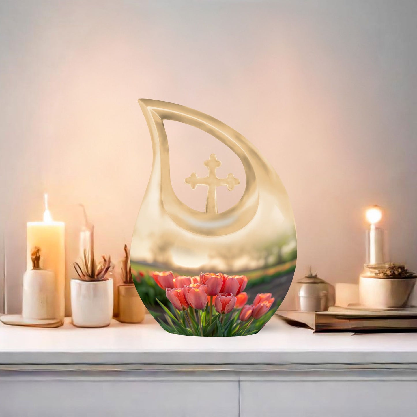 10 Inch Tulip-themed Cross Drop Urn