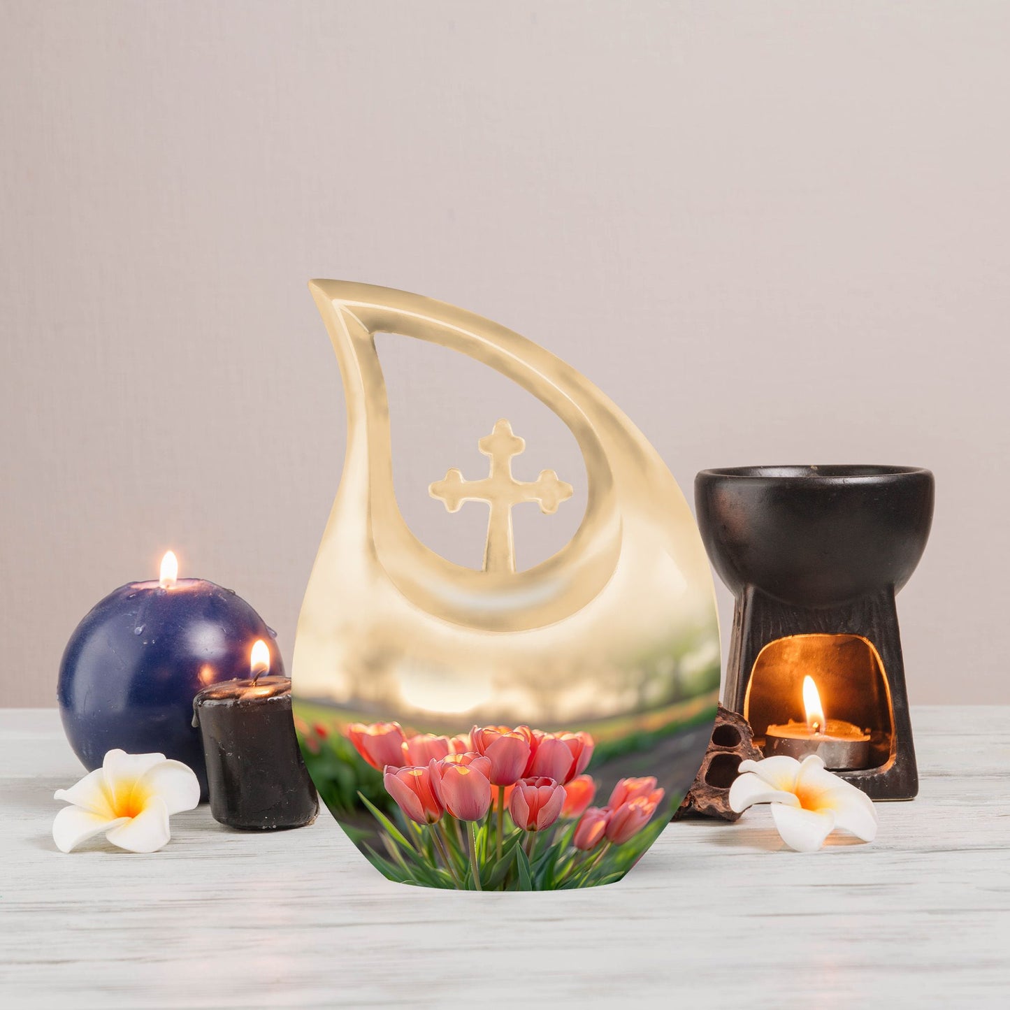 10 Inch Tulip-themed Cross Drop Urn