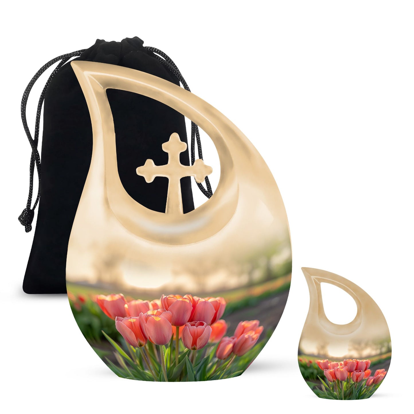 10 Inch Tulip-themed Cross Drop Urn