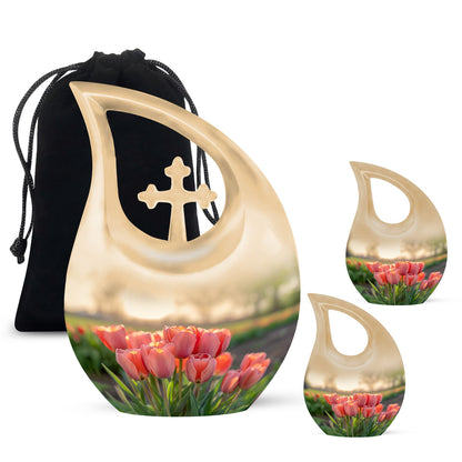 Pink Personalized Flower Cremation Urn for Men & Women - 10-inch, 200 cu in - Yatskia