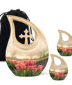 Pink Tulip Cremation Urn – Gold Teardrop Memorial Urn For Men & Women