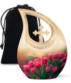 10-inch Tulip themed Cross Drop Urn.