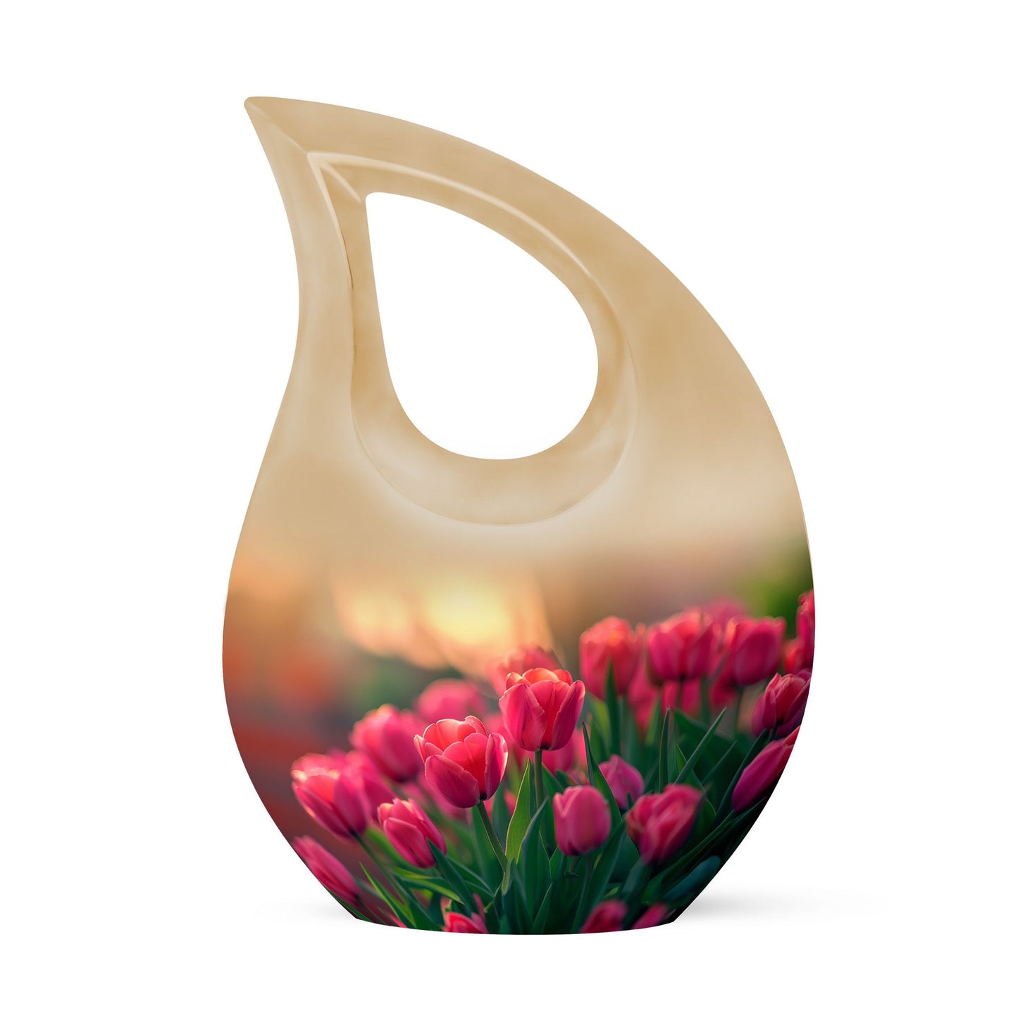 10-inch Tulip themed Cross Drop Urn.