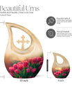 10-inch Tulip themed Cross Drop Urn.