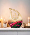 10-inch Tulip themed Cross Drop Urn.