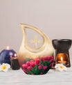 10-inch Tulip themed Cross Drop Urn.