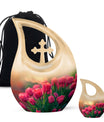 10-inch Tulip themed Cross Drop Urn.