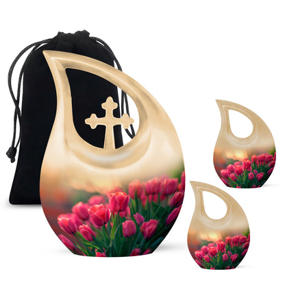 10-inch Tulip themed Cross Drop Urn.