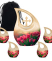 Tulip Theme Large Urn With 4 Keepsake Urn