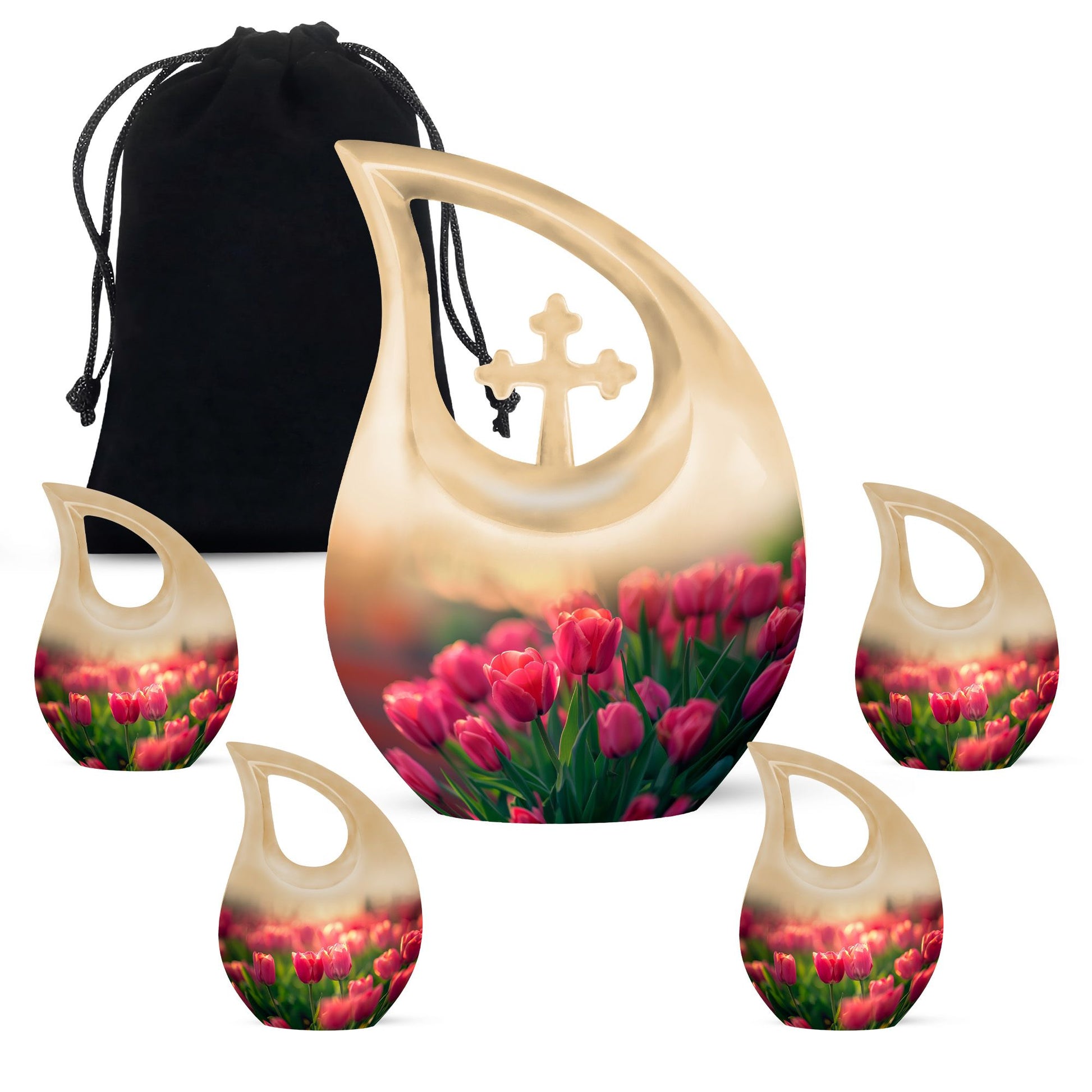 Tulip Theme Large Urn With 4 Keepsake Urn