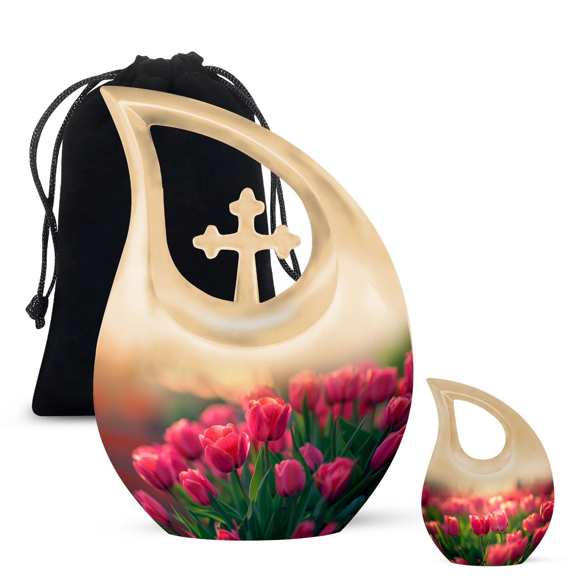 Tulip Theme Large Urn With 1 Keepsake Urn