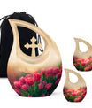 Tulip Theme Large Urn With 2 Keepsake Urn