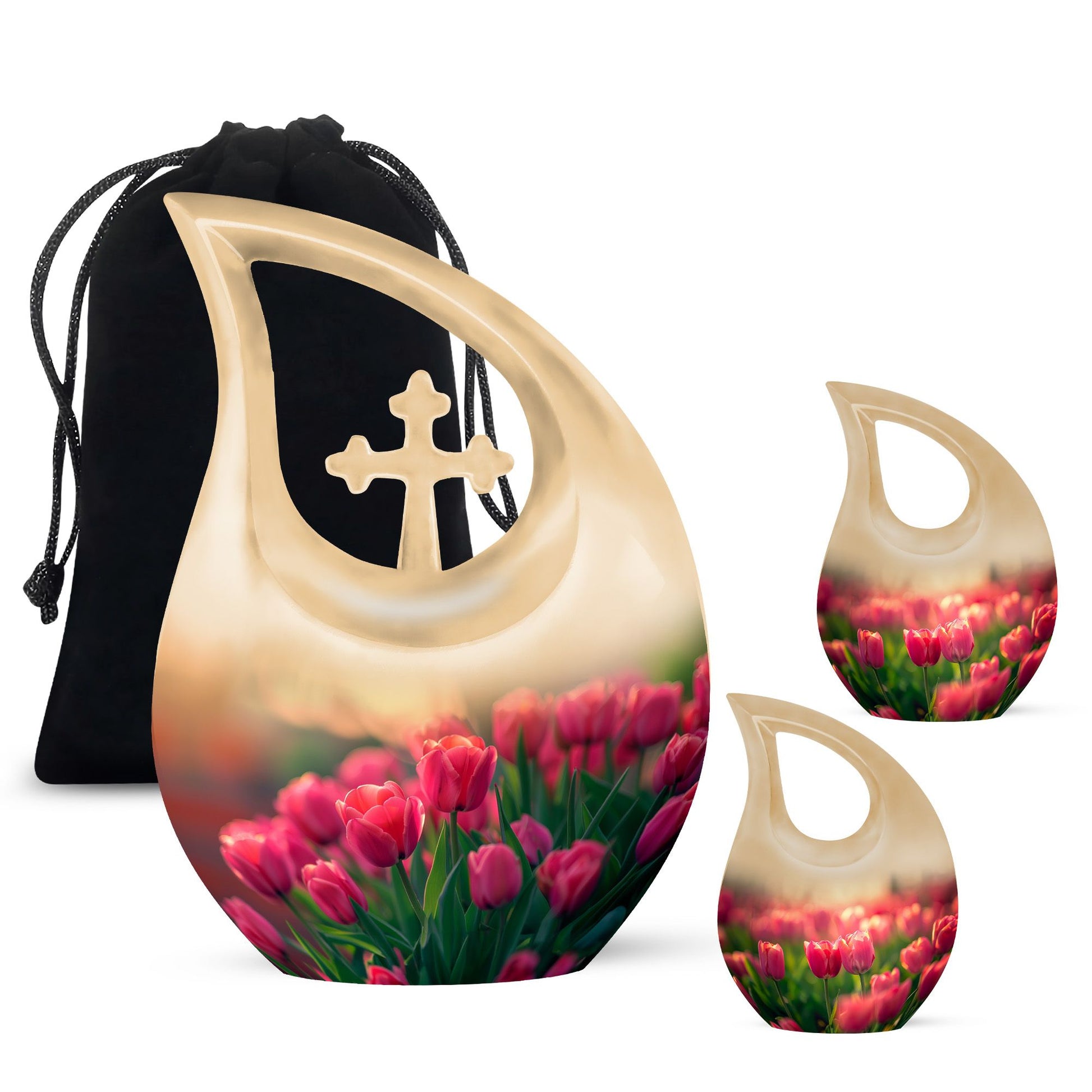 Tulip Theme Large Urn With 2 Keepsake Urn