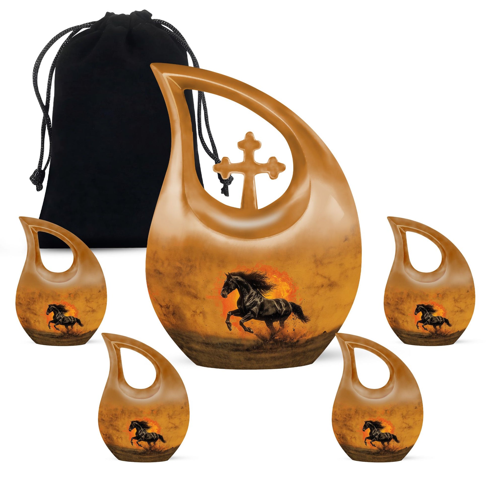 Horse Theme Large Urn With 4 Keepsake Urn