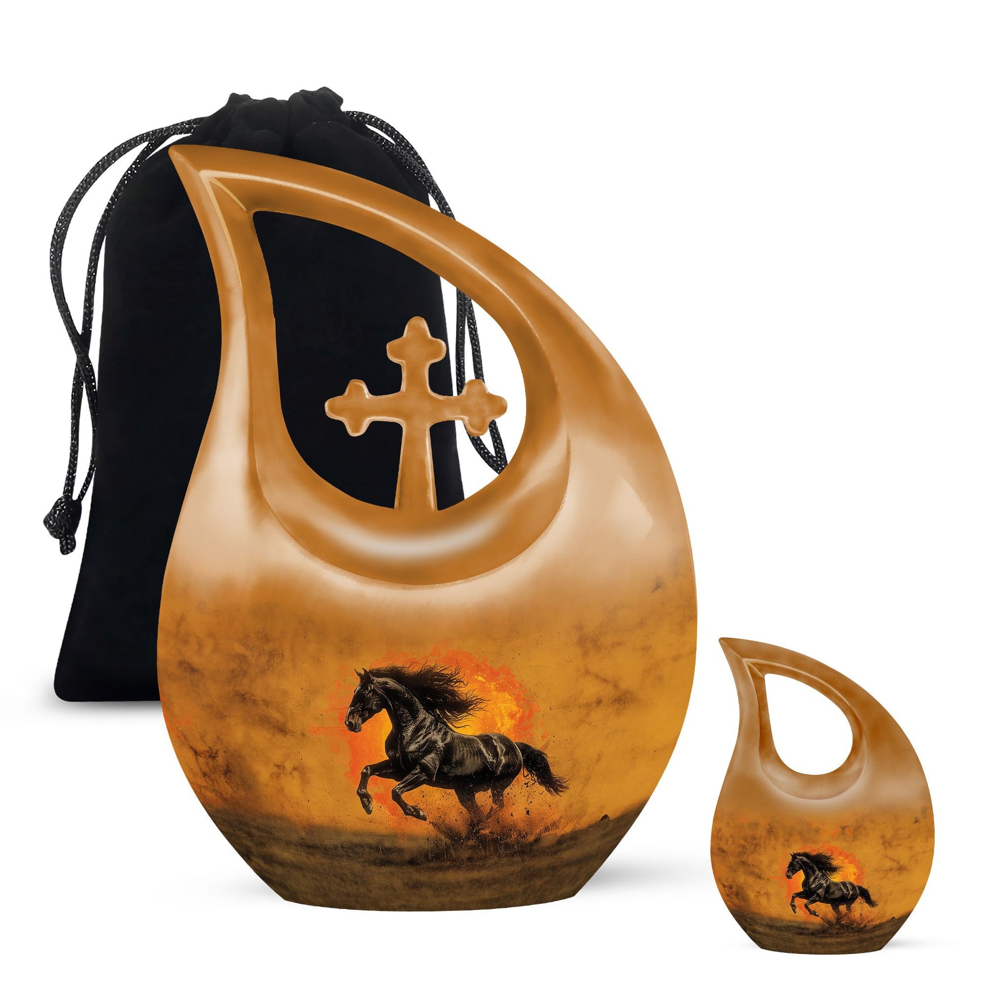 Horse Theme Large Urn With 1 Keepsake Urn